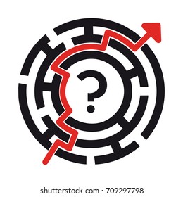 Logo Labyrinth.
In a business how to get out of trouble? This symbol represents a labyrinth, an arrow and a question mark.