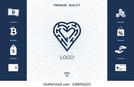 Logo - a labyrinth in the heart - a symbol of the search for love, solving problems in relationships, happiness.
