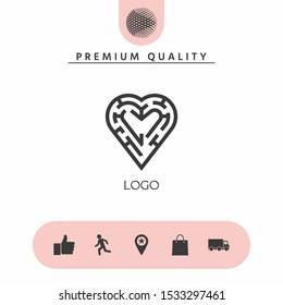 Logo - a labyrinth in the heart - a symbol of the search for love, solving problems in relationships, happiness.