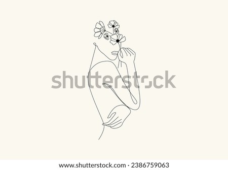 Logo Lady Flower Continous Line Art, Vogue Boho Minimalist Feminime Logo. Editable File