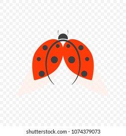 The logo of ladybug, isolated on a transparent background with translucent wings. Vector illustration.