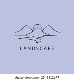 Logotipo Paisaje Línea Arte Vector Icono Diseño de ilustración simple minimalista