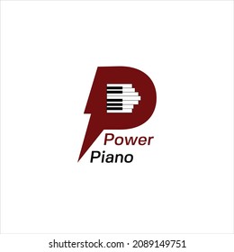 A logo with a large P silhouette inside with piano keys and text underneath