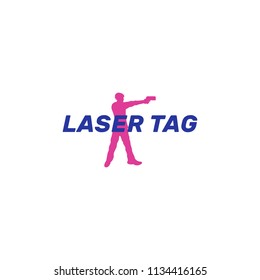 Logo for laser tag, vector illustration, guy player shoots