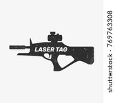 Logo for laser tag, weapon for playing, rifle, carbine, machine gun, shotgun, tattoo and attrition, silhouette, flat vector illustration, black, white, gray