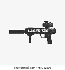 Logo for laser tag, weapon for playing, rifle, carbine, machine gun, shotgun, tattoo and attrition, silhouette, flat vector illustration, black, white, gray