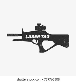 Logo for laser tag, weapon for playing, rifle, carbine, machine gun, shotgun, tattoo and attrition, silhouette, flat vector illustration, black, white, gray