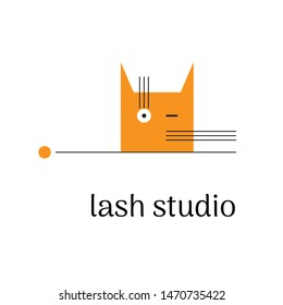 Logo For Lash Studio Orange Cat. The element of the corporate style of salon eyelash extensions. Black and orange design.