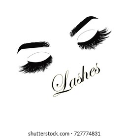 Logo lashes. Closed eyes. Eyebrows. Vector illustration