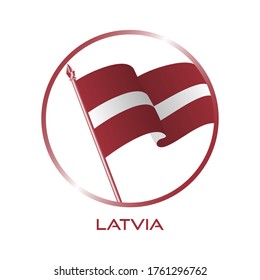 Logo of Latvia. Composition with waving flag, circle and flagpole for badge, label, pin, etc. vector Design EPS 10
