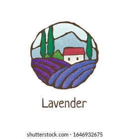 Logo with lavender fields and a house