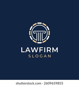 Logo for law firm with building pillar icon and on the outside there is something like poker coin