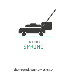 Logo With Lawn Mower For Lawn Mowing And Garden Care Company. Vector Graphics