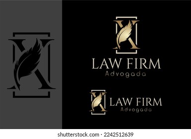Logotipo, logotipo, logotipo de abogado basado en la letra inicial X