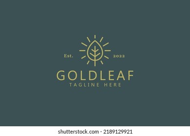 Logo Leaf Abstract Symbol Concept Label. Icon Nature Creative Brand Identity Badge. Gold Coin Simple Illustration. 