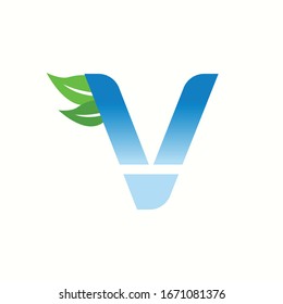 logo leaf with letter v vector design