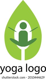 logo leaf and man sitting in lotus position yoga and health concept