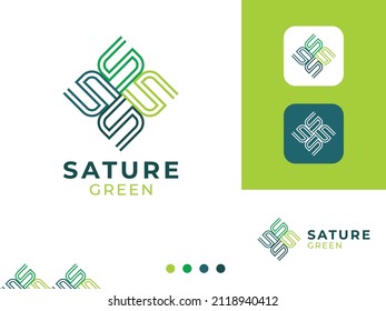Logo leaf rhombus outline monogram minimalist sign and symbols template vector for business company