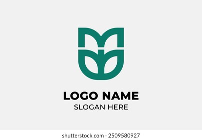 Símbolos de folha de logotipo e letra M. Projeto de modelo Natureza, árvore, ir verde e conceito de crescimento com ícone. Arquivo editável