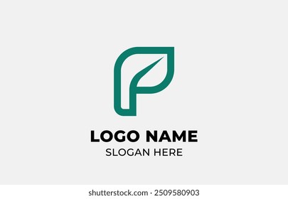 Símbolos de folha de logotipo e Carta P. Projeto de modelo Natureza, árvore, ir verde e conceito de crescimento com ícone. Arquivo editável