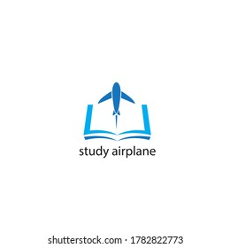 logo learning education illustration plane, book. color vector design template