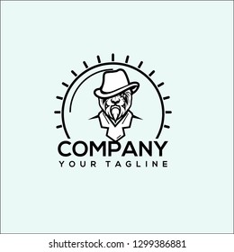logo Leon detective cartoon, Panda search icon. Leon icon in magnifier icon - vector