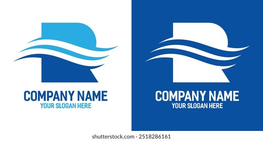 LETRA DO LOGOTIPO R E ilustração do vetor de ondas de água