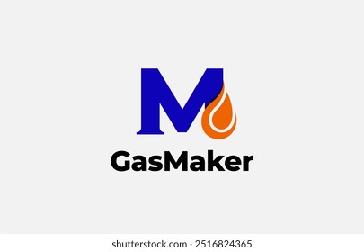 Logo letler M and Water liquid gas minimalsit, fuel, oil, industry. Editable file