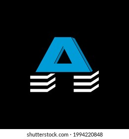 El logotipo es la letra A. La parte inferior está formada por 3 líneas horizontales.