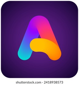 Logo Letter A. Color gradient wave. Mobile app icon. Liquid 3D Graphic Design. Digital Technology Symbol. Modern Lettering. Abstract Font. Fluid Blend Logotype. Brand Identity. Creative Vector Shape