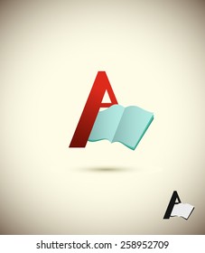 logo letter A, with an open book. Concept design for the library. Vector illustrator