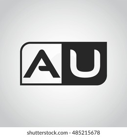 Logo letter AU with two different sides. Negative or black and white vector template design
