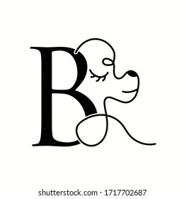 logo letter b with icon prety dog line vector design