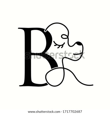 logo letter b with icon prety dog line vector design