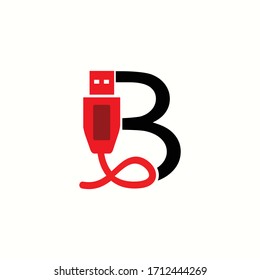 logo letter b with icon usb vector design