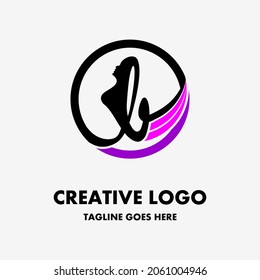 logo letter b. icon letter b with woman in black, pink, purple circle. creative and simple vector logo. abstract logo design. company or business logo template