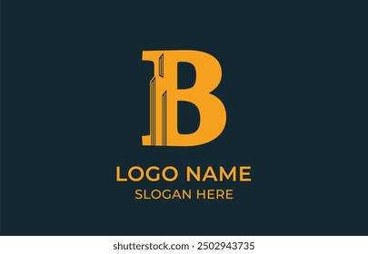 Logo Letter B and Skyscraper Building with Gold luxury color. real estate, architecture, building, apartment. Editable file