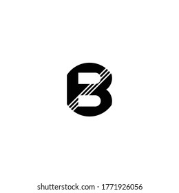 Letra con logotipo B con línea de rayas Magnífica tipografía monográfica de curva minimalista en color blanco y negro.