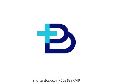 Letra de logotipo B com símbolo médico plus, Modelo criativo para hospital e saúde.