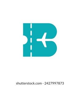 Logo letter B ticket plane fly with blank background