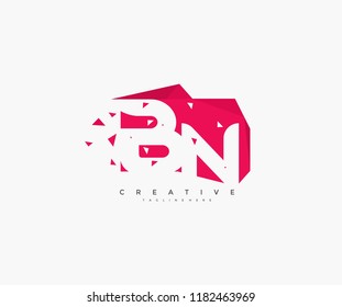 Logo Letter BN Abstract Origami Rectangle Shape with Triangle Pixel