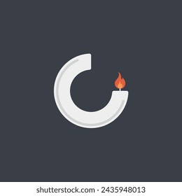 Logo letter C candle with fire and blank background