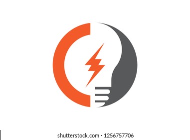 logo letter c electricity bulb icon