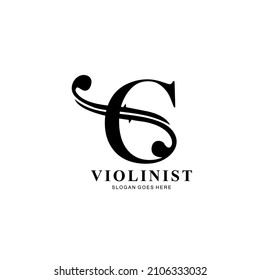 logo letter C and F-holes. violinist logo initials C. letter C logo violin character. letter C with violin hole