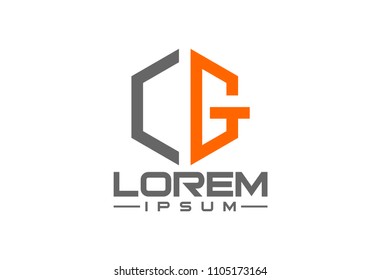 logo letter c and g hexagonal line