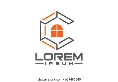 logo letter c hexagonal line architecture icon