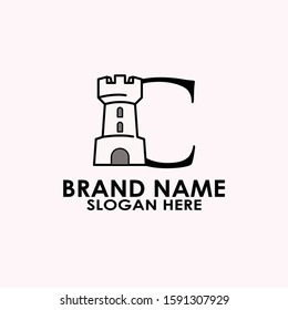logo letter c with icon castle vector design