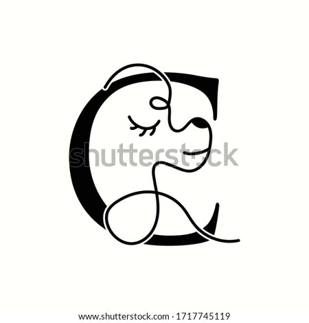 logo letter c with icon prety dog line vector design