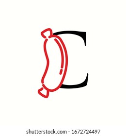 logo letter c with icon sausage vector design