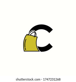 logo letter c with icon shoping vector design
